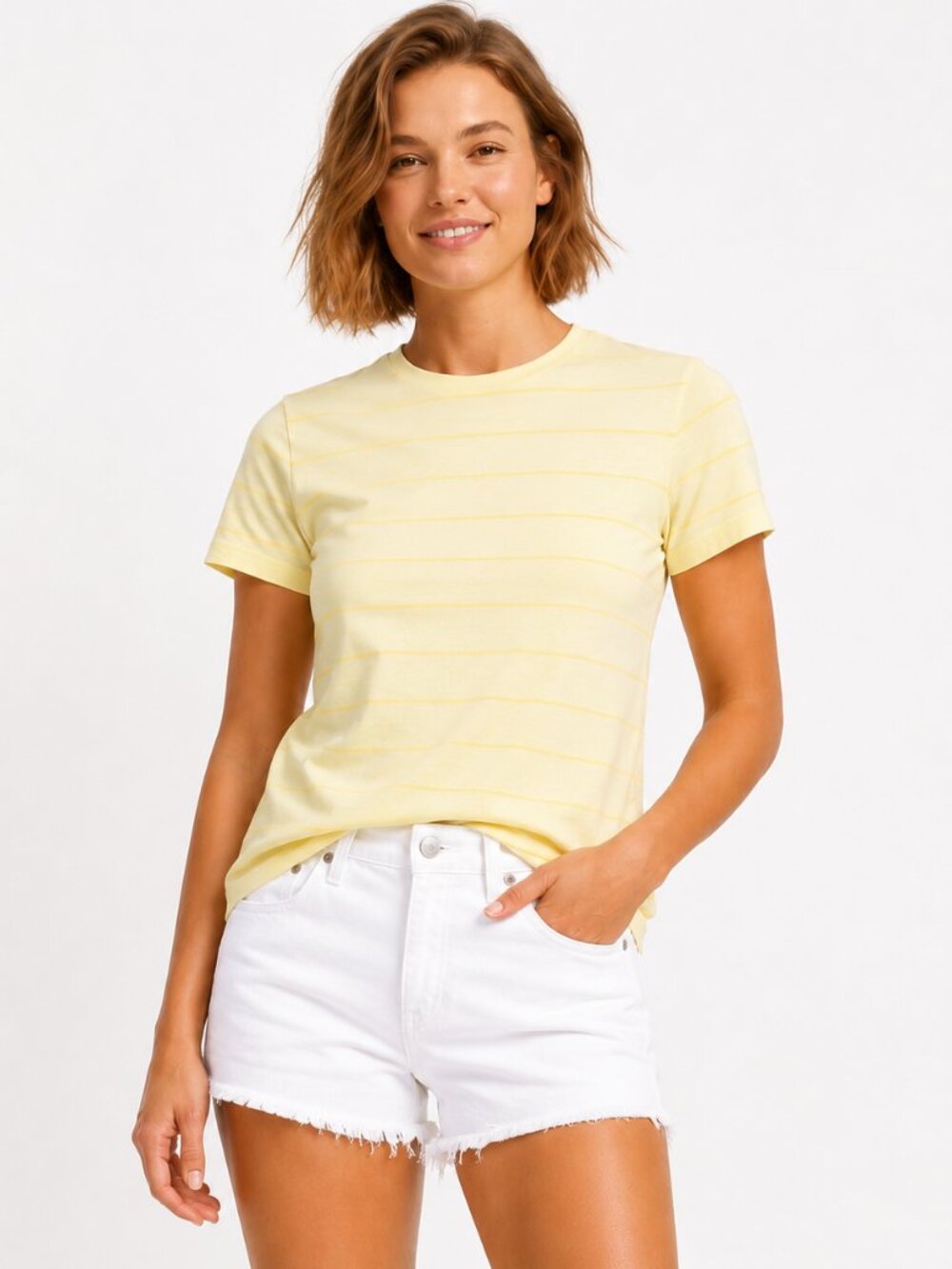 Everlane Yellow Stripe Cotton T Shirt Crew Neck Short Sleeve S NWT